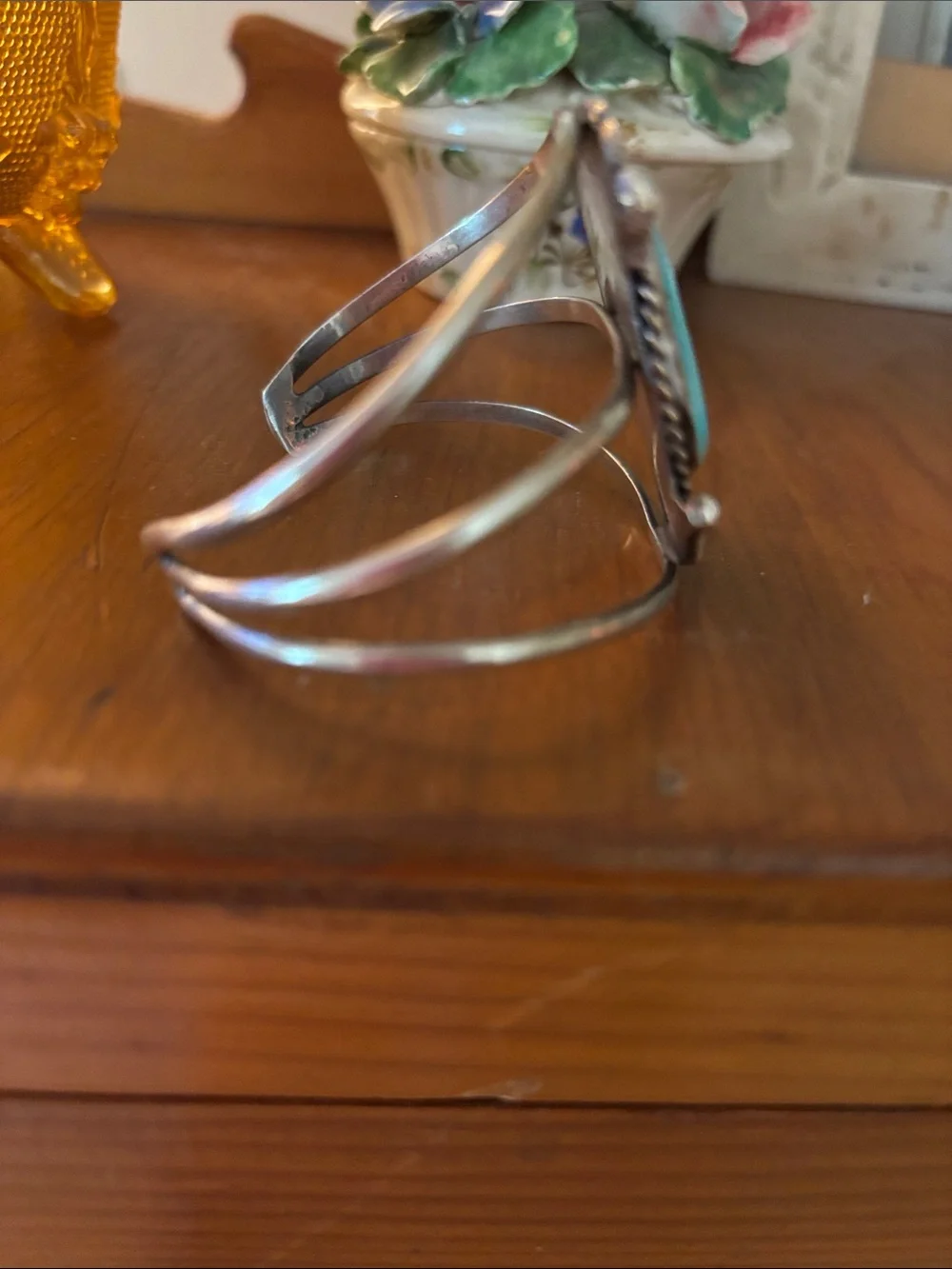 Cool Turquoise Stone Sterling Silver Cuff Bracelet
